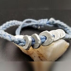Sterling silver disc nugget bracelet minimalist braided sky blue jewelry. B308